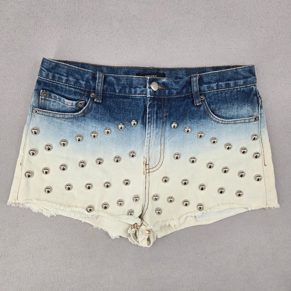 Forever 21 Womens 29 Shorts Studded Ombre Blue White High Rise Cut Off Punk Edgy